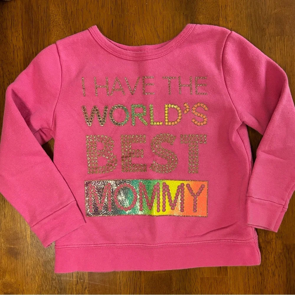 Rainbow Glitter “World’s Best Mommy” Sweatshirt | Hot Pink Fleece | Girls 4T